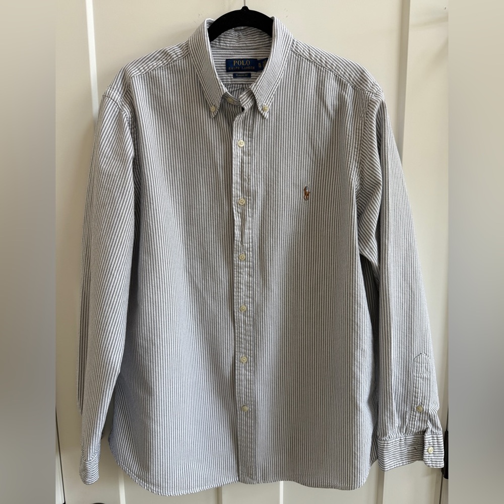 Polo by Ralph Lauren Oxford Button Up Classic Fit Stripped Shirt Size XL A7